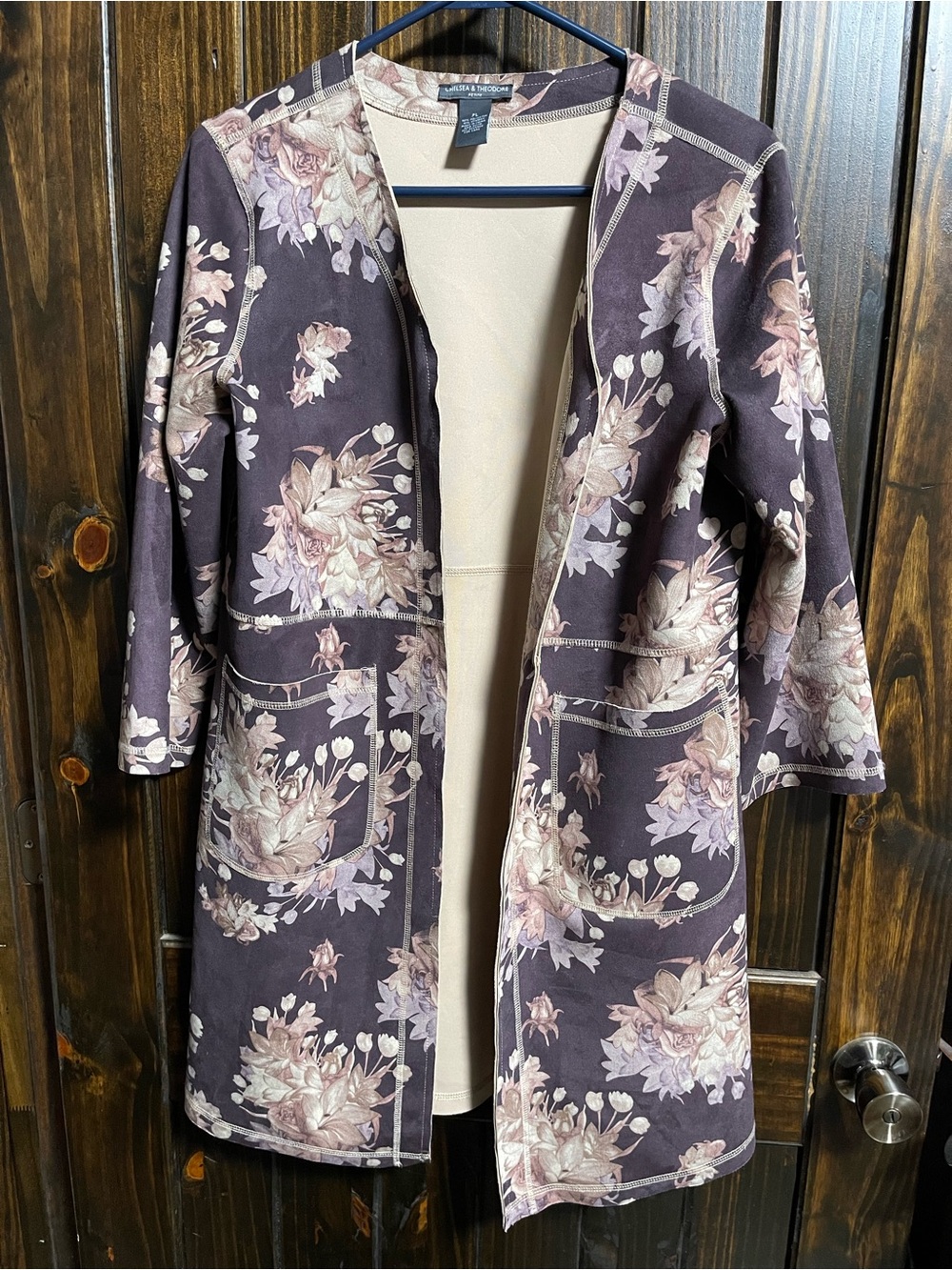 Chelsea & Theodore Plum Floral Open-Front Cardigan